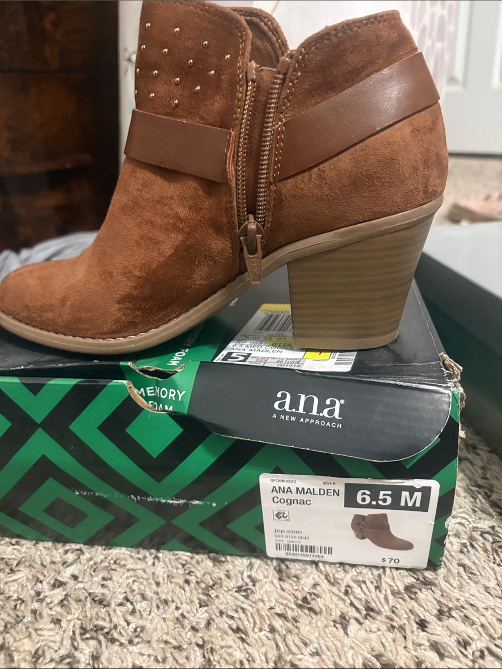 a.n.a Cognac Suede Ankle Booties with Stud Detail